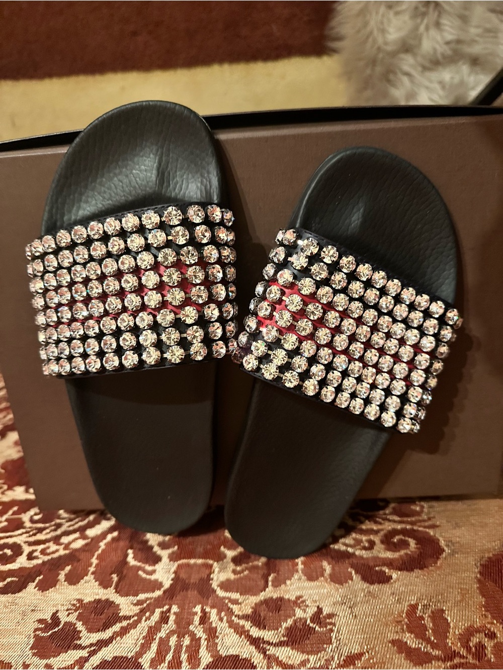 Gucci Black Crystal-Studded Slide Sandals with Multicolor Stones - Picture 4 of 5